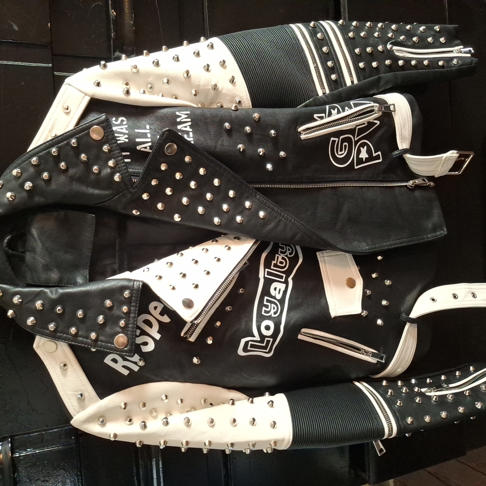 Studded Black and White Leather Jacket